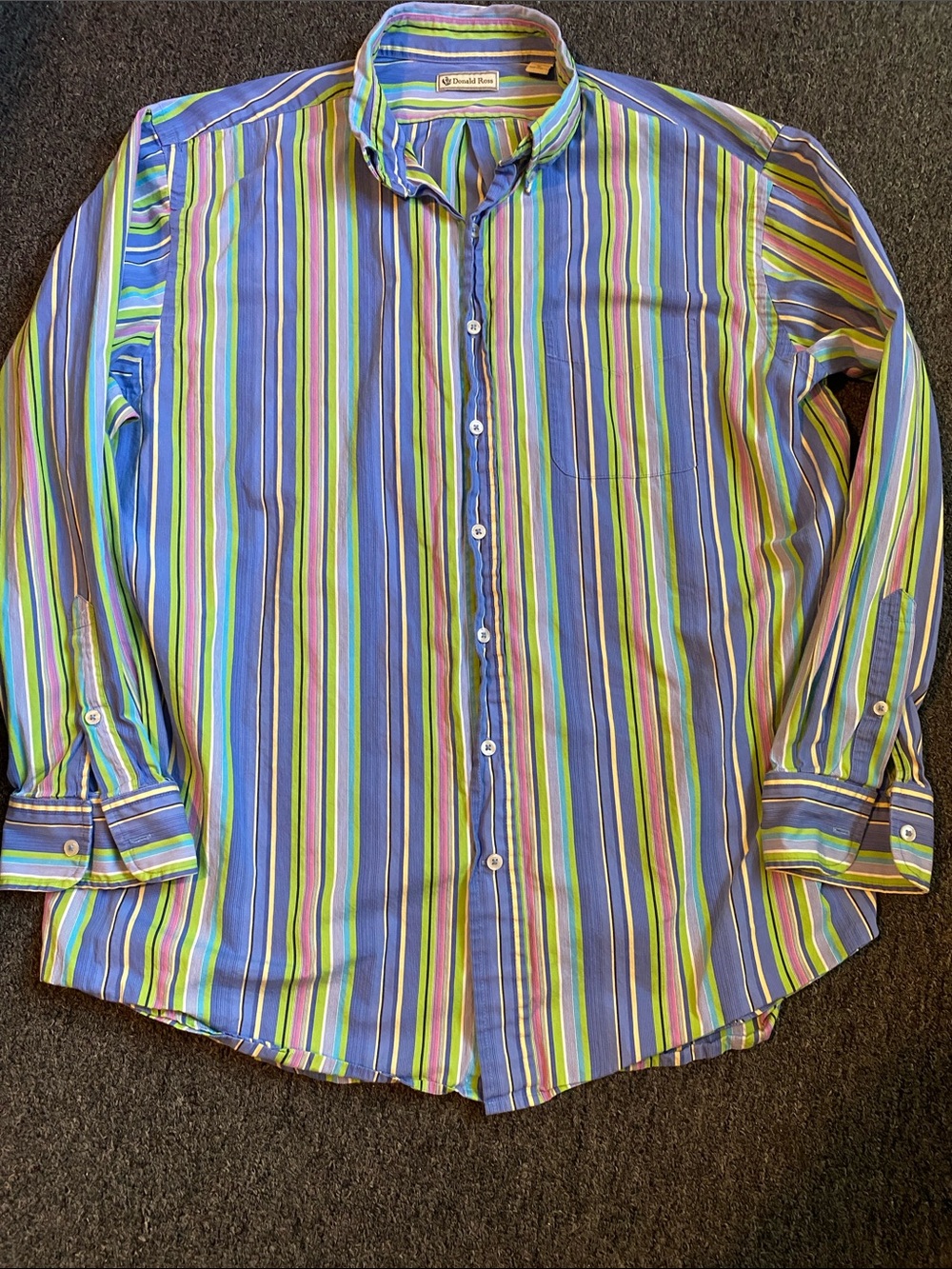 Donald Ross Men’s Blue Multi-Stripe Casual Button-Down Shirt